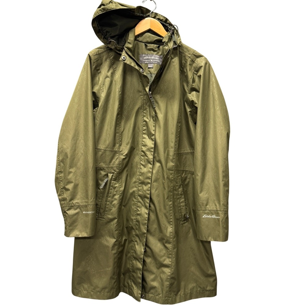 Eddie Bauer Rain Jacket Womens Large Green WeatherEdge Removable Hood‎ Outdoor